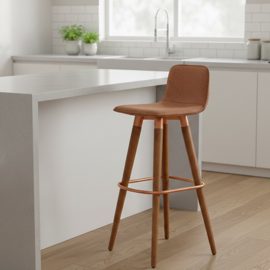 Banqueta Alta Linea em Linho de Luxo - TerraCota / Bronze / 1 Und