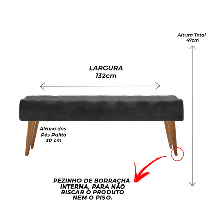 Puff Recamier Capitone Decorativo Casal 132 Cm Para Quarto Em Eucalipto