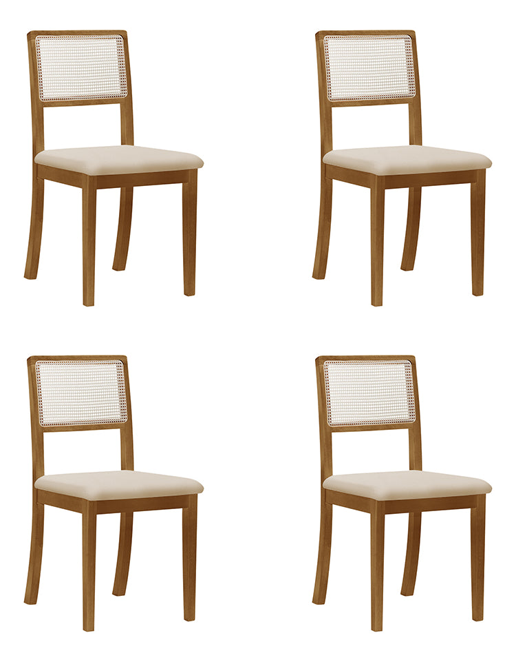 Kit 4 Cadeiras Rubi Estofada com Encosto em Tela Sextavada – Madeira Maciça Mel e Veludo Bege