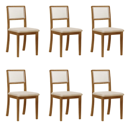 Kit 6 Cadeiras Rubi Estofada com Encosto em Tela Sextavada – Madeira Maciça Mel e Veludo Bege