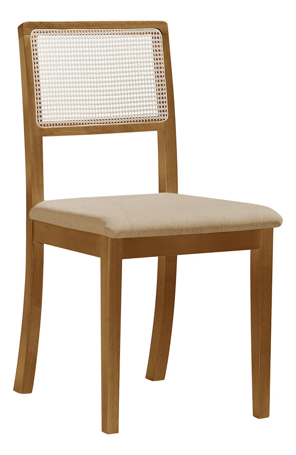 Kit 2 Cadeiras Rubi Estofada com Encosto em Tela Sextavada – Madeira Maciça Mel e Veludo Bege