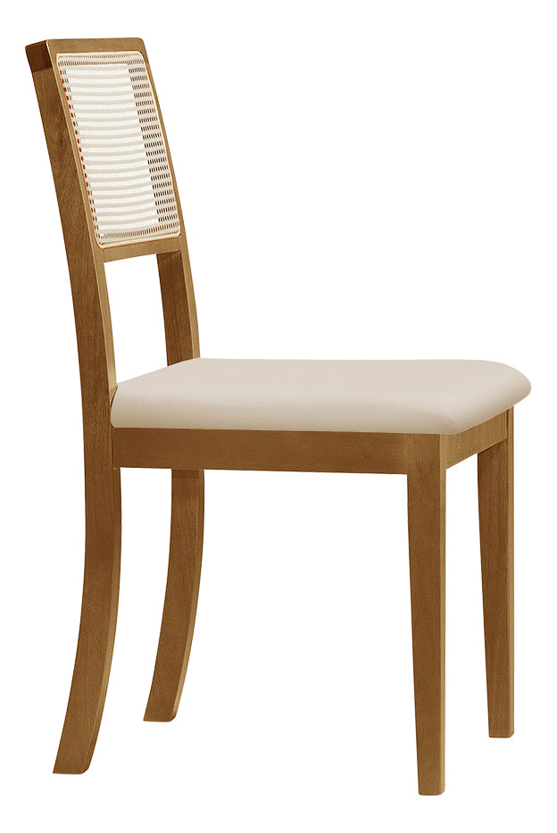 Kit 6 Cadeiras Rubi Estofada com Encosto em Tela Sextavada – Madeira Maciça Mel e Veludo Bege