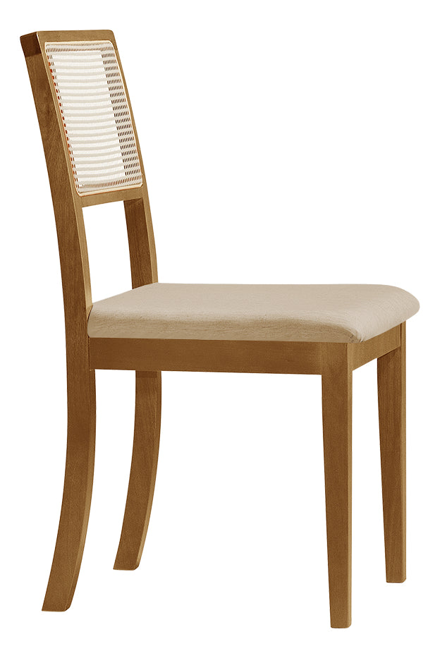 Kit 2 Cadeiras Rubi Estofada com Encosto em Tela Sextavada – Madeira Maciça Mel e Veludo Bege