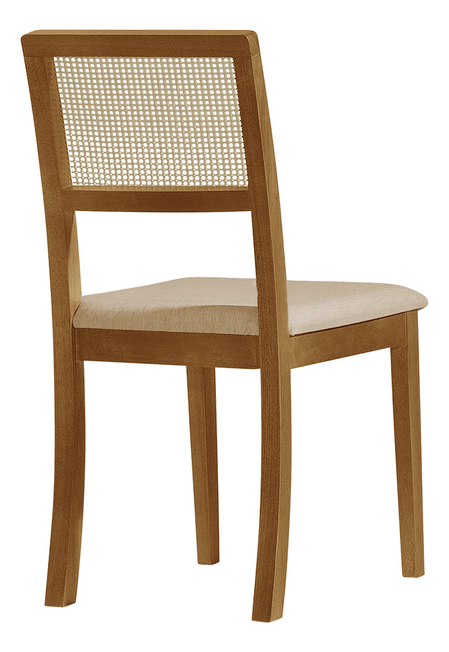 Kit 2 Cadeiras Rubi Estofada com Encosto em Tela Sextavada – Madeira Maciça Mel e Veludo Bege