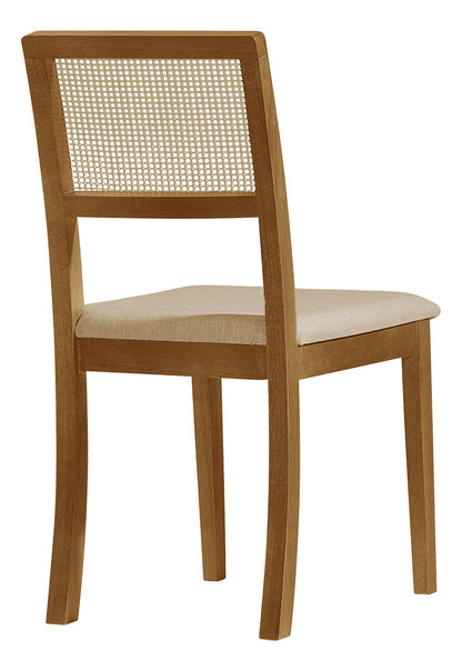 Kit 2 Cadeiras Rubi Estofada com Encosto em Tela Sextavada – Madeira Maciça Mel e Veludo Bege