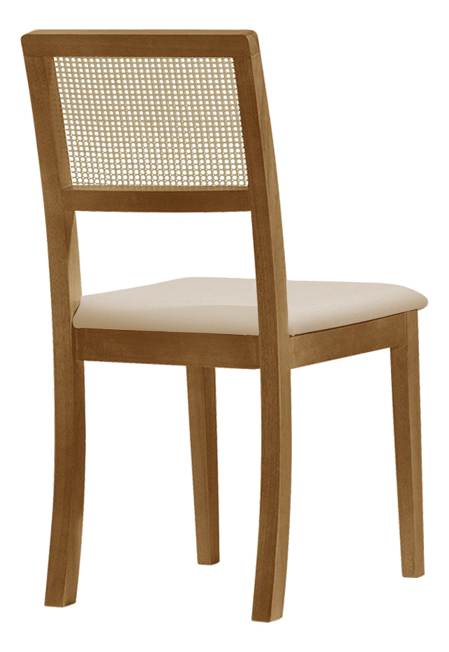 Kit 6 Cadeiras Rubi Estofada com Encosto em Tela Sextavada – Madeira Maciça Mel e Veludo Bege