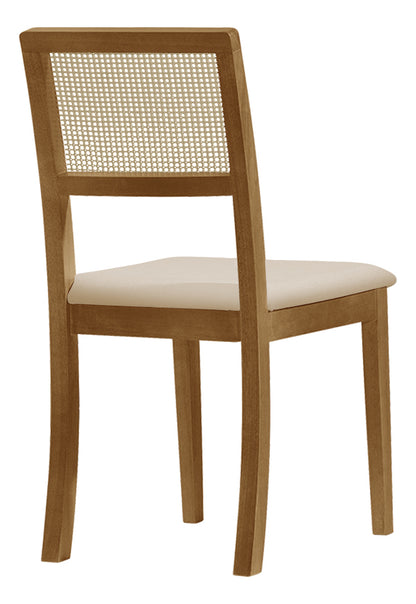 Kit 6 Cadeiras Rubi Estofada com Encosto em Tela Sextavada – Madeira Maciça Mel e Veludo Bege