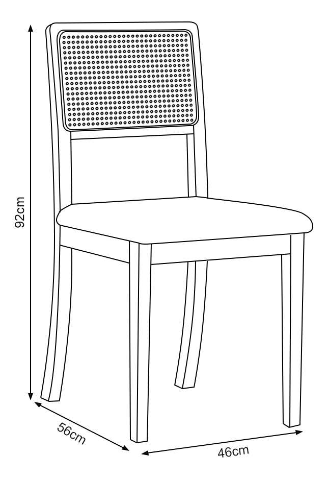 Kit 6 Cadeiras Rubi Estofada com Encosto em Tela Sextavada – Madeira Maciça Mel e Veludo Bege